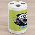 thumbnail image 1 of Pug Ceramic Toothbrush Holder, Dog a Bow Tie and Nerdy Glasses on Pastel Tone Shade Backdrop, Decorative Versatile Countertop for Bathroom, 4.5" X 2.7", Apple Green Pale Blue, 1 of 4