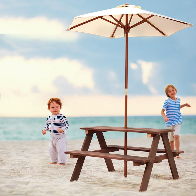 Gymax Children Outdoor 4 Seat Kids Picnic Table Bench with Folding Umbrella