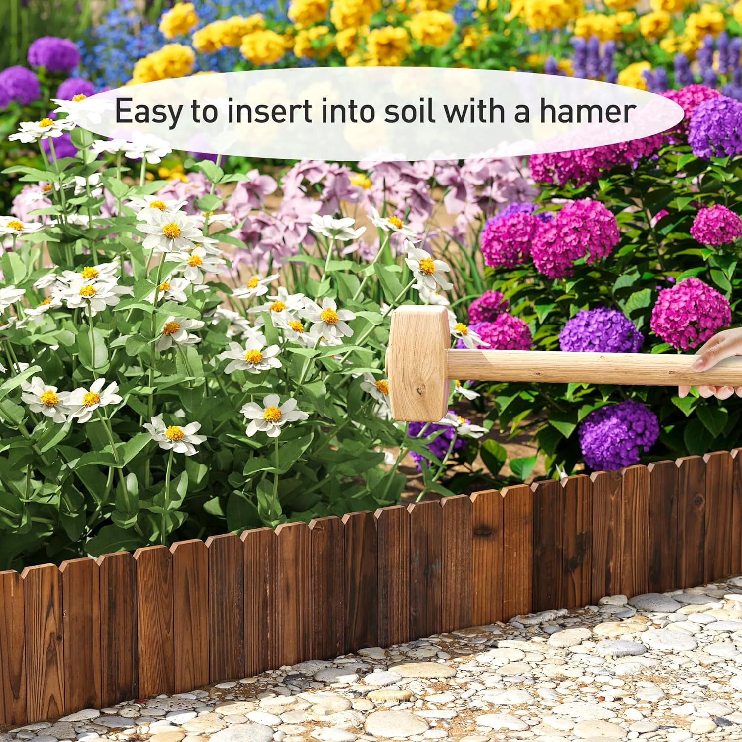 Garden Edging Border Wood Fence for Yard  Path Flower Bed Decorative Landscape Edging
