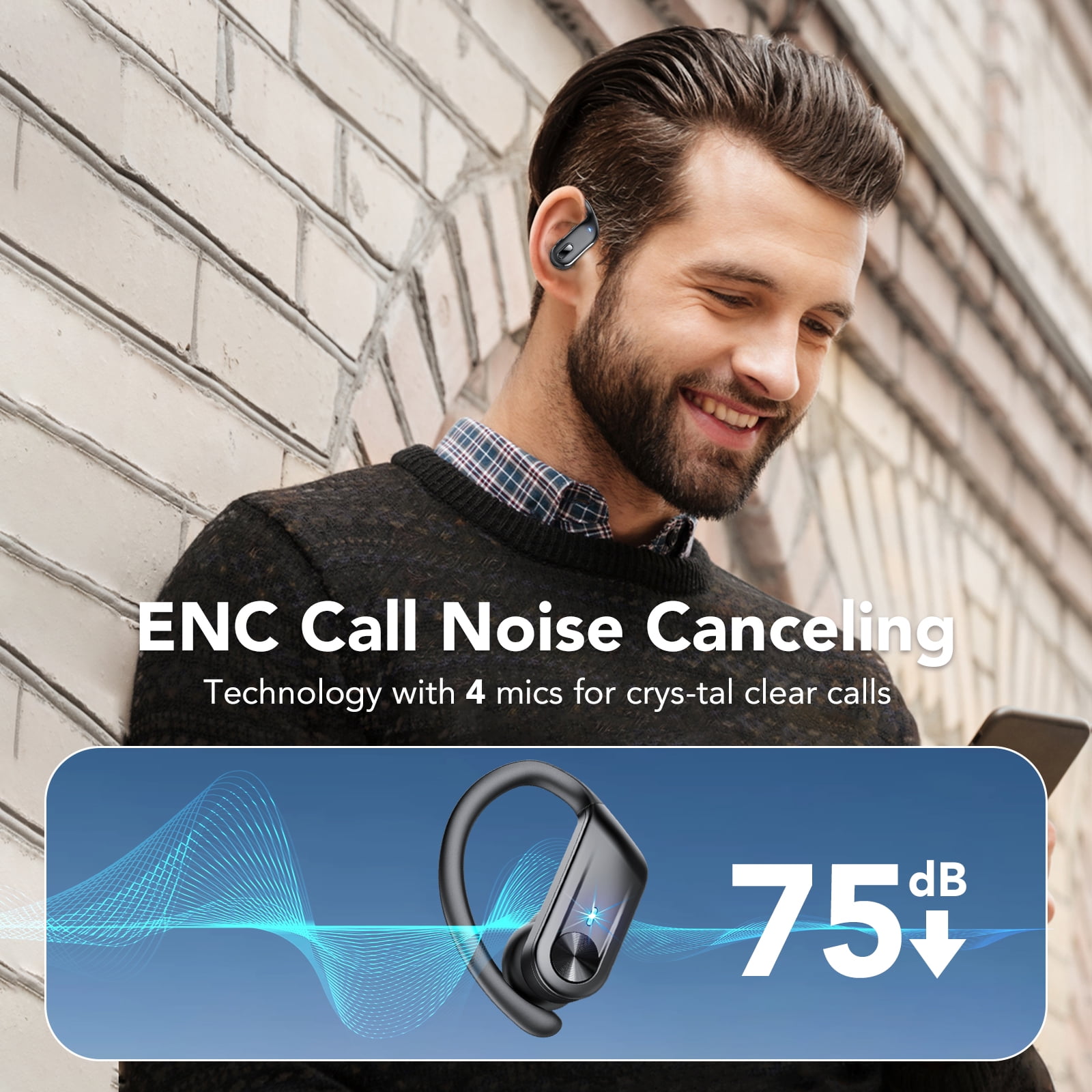 Wireless Earbuds Bluetooth Headphone, Bluetooth 5.4 Earbud, 80Hrs Playtime with LED Charging Case, 4 ENC Noise Cancelling Mic, Deep Bass Ear Buds with Earhook, IPX7 Waterproof Headphones for Sport