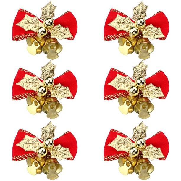 12 piezas de lazos para árboles de Navidad Mini lazos para árboles de Navidad Lazo rojo de Navidad con campanas para regalos de árboles de Navidad Decoraciones Adornos de dijes (feliz Chris. Afortunado Sencillez