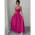 thumbnail image 4 of Hot Pink Womens Elegant Spaghetti Strap Ruched Waist Flowing Maxi Dress For Wedding Guest Or Formal Occasion, 4 of 7