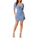 thumbnail image 2 of INSPIRE CHIC Women's Puff Sleeve Sweetheart Neck Floral Smocked Mini Bodycon Dress Blue S, 2 of 5
