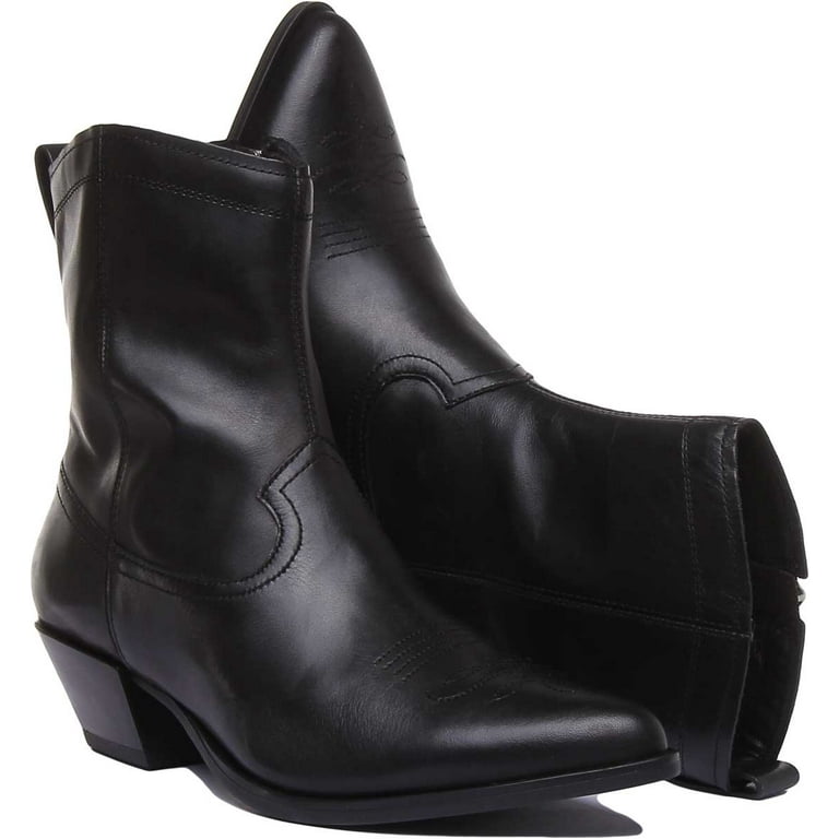 Women's Western Inspired Leather Side Zip Boots In Black Size 7 - Walmart.com