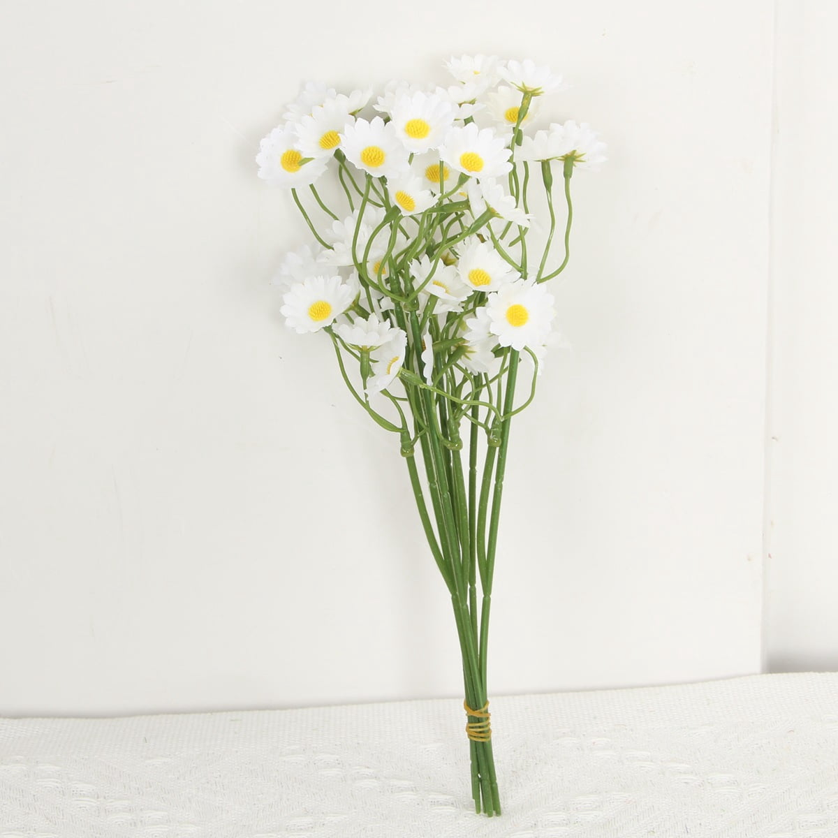 Trianu 6 Bundles Mini Artificial Daisy Flowers 36Pcs 10inch Fake Brazilian Daisy Bouquets Pastoral Style for Home Table Garden Window Wedding Indoor Outside Decoration (White)