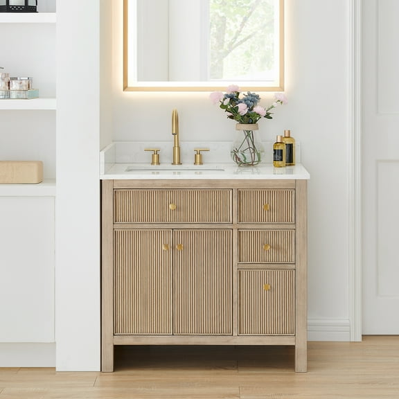 Cerrito 36" Wood Vanity in Nature Oak Engineered Stone Top no Mirror
