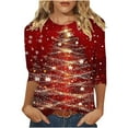 thumbnail image 2 of Xdegoge Womens Holiday Tops Christmas 3/4 Sleeve Trendy Vintage Blouse Casual Crew Neck Sequin Xmas Tree Shirt Holiday Winter Vacation Shirts Funny Plus Size Top 2025, 2 of 5