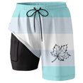 thumbnail image 2 of ibiyuan Men Swim Trunks with Mesh Lining Quickdry Bathing Suit 2 In 1 Men's Board Shorts Zipper Pockets Soft Hawaiian Print Pool Party Swimwear,Light Blue-B, 2 of 4