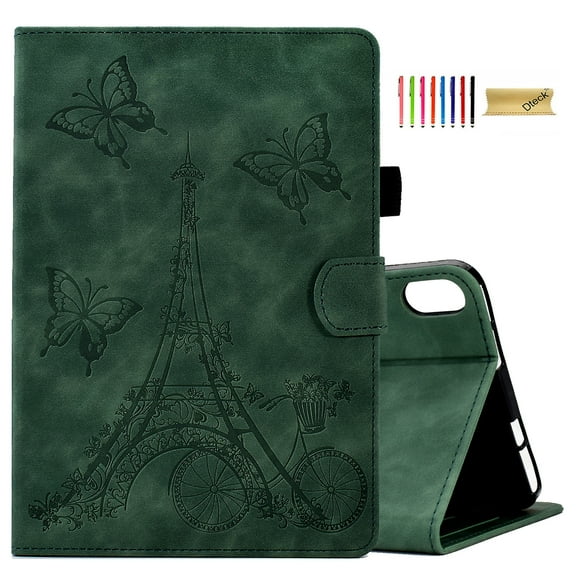Decase Tablet Case for Samsung Galaxy Tab A7 Lite 8.7 inch 2021 Model (SM-T220/T225/T227),Butterfly Embossed Pattern Tri-Fold Stand Cover Slim PU Leather Shockproof Cover With Wallet Card Slots, Green