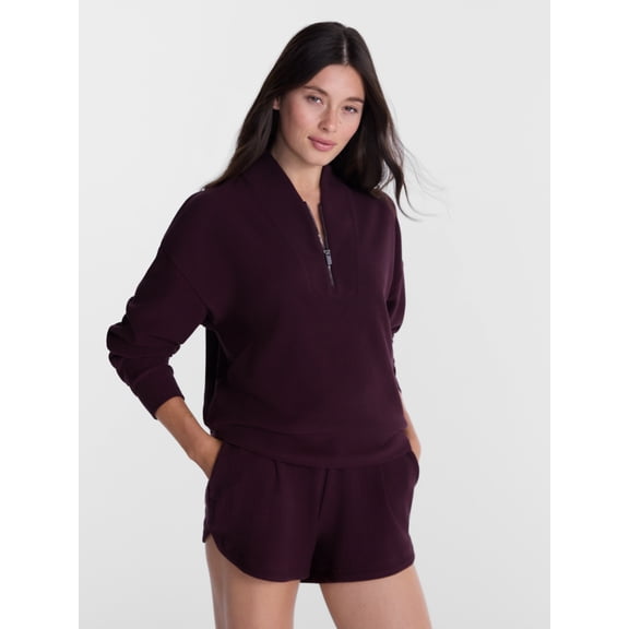 Avia Women's and Women's Plus Ribbed Ottoman Quarter Zip Sweatshirt, Sizes XS-4X