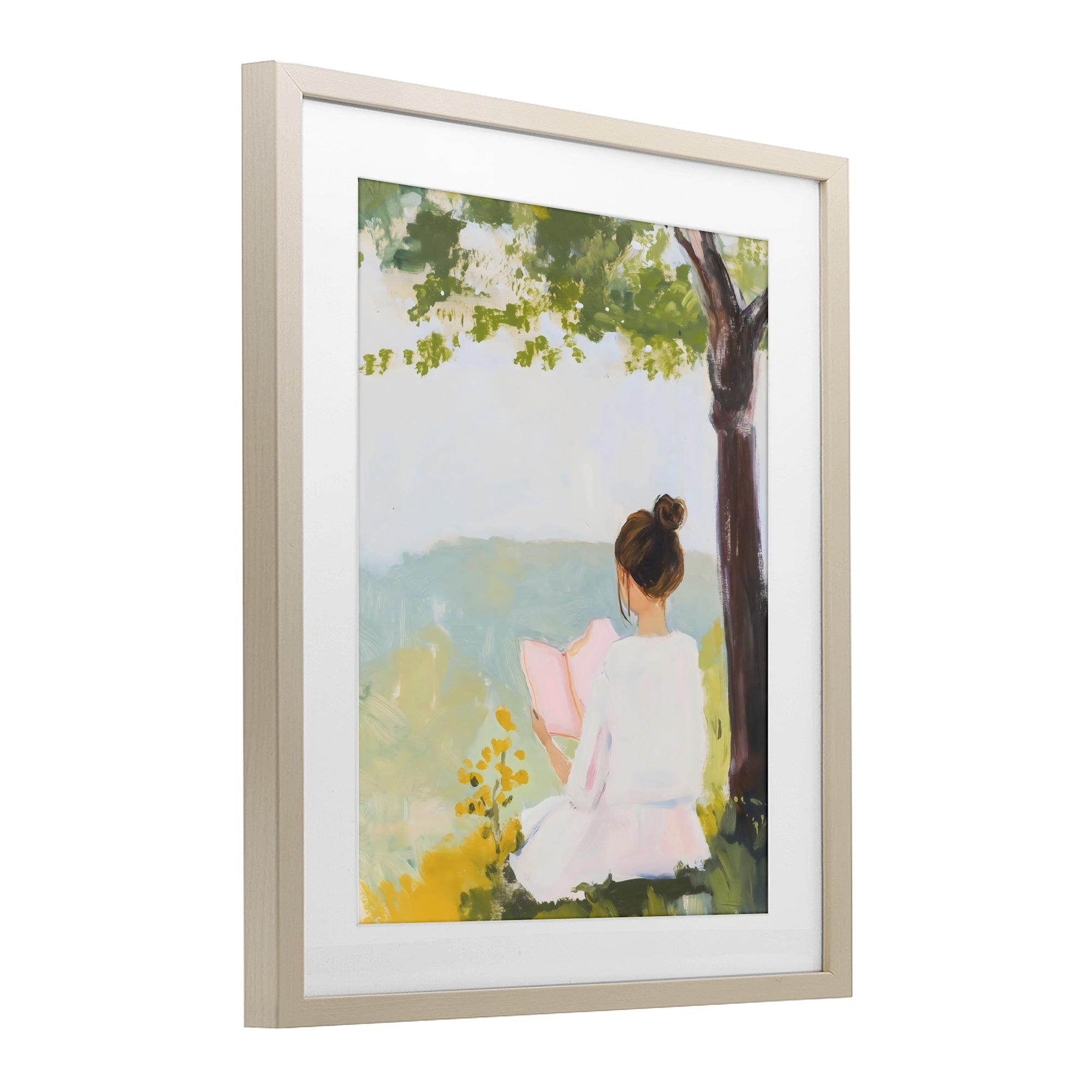 Stupell Industries Girl Reading in Nature Birch Framed Print Under Glass, design by The Prints Vibe