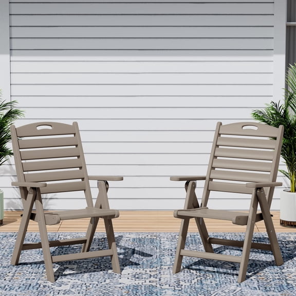 WestinTrends Azura HDPE Adjustable Highback Folding Outdoor Patio Dining Chairs Set of 2, Weathered Wood