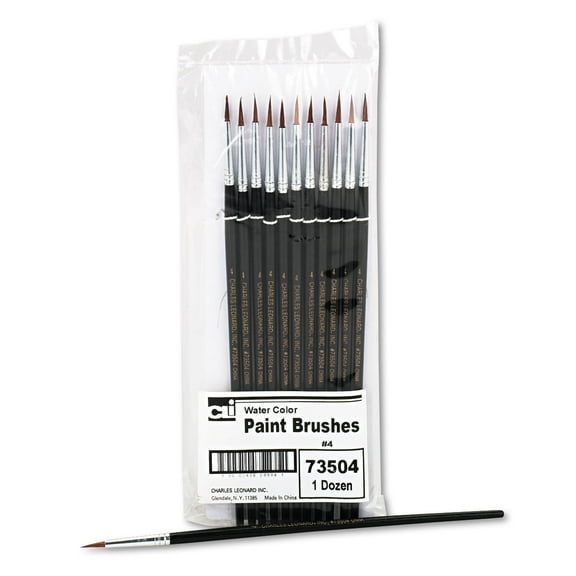CLI, LEO73504, Size 4 Water Color Pointed Brushes, 12 / Dozen, Black