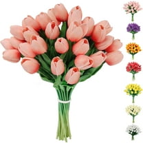 10PCS Artificial Tulips Flowers Fake Latex Tulip Stems - Real Touch Faux Coral Tulips Flower for Easter Spring Wedding Bouquet Centerpiece Floral Arrangement Home Cemetery Table Decor