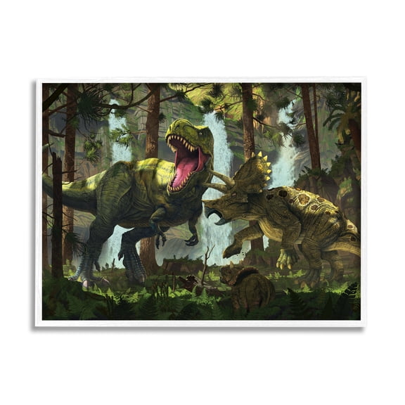 Stupell Industries Protection Dinosaurs Landscape Animals & Insects Painting White Framed Art Print Wall Art, 20 x 16