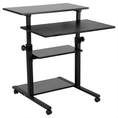 Wooden Mobile Standing Computer Work Station Desk Adjustable