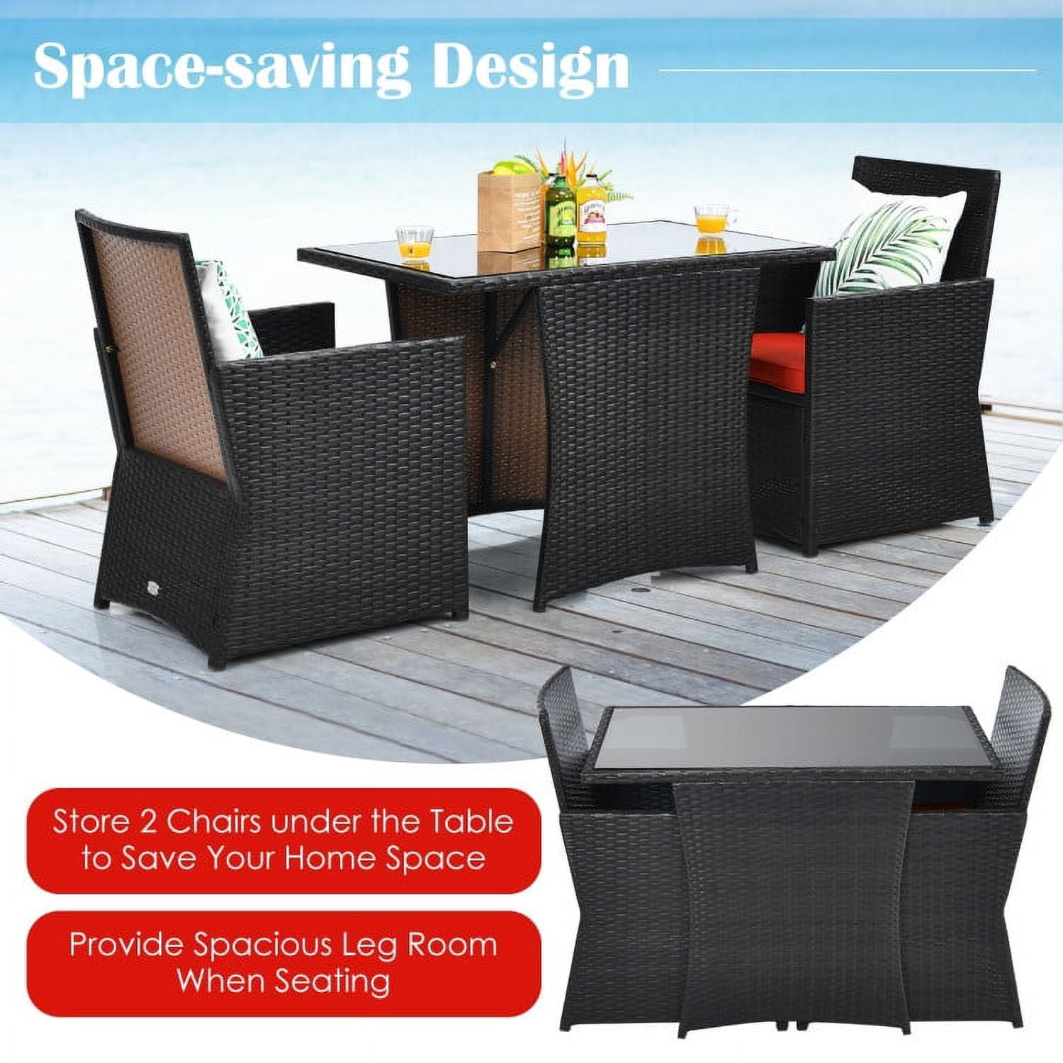 Aimee Lii 3 Pieces Wicker Patio Furniture Set with Cushion and Sofa Armrest, Small Patio Set, Red Aimee Lii 3 Pieces Wicker Patio Furniture Set with Cushion and Sofa Armrest, Small Patio Set, Red