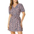 thumbnail image 6 of Allegra K Women's Leopard Tie Waist Short Sleeves V Neck A-Line Dress, 6 of 7