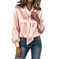 thumbnail image 2 of APEXFWDT Women's Long Sleeve Satin Dress Shirt Elegant Bow Tie Blouse Work Business Casual Office Shirt,XXL,Pink, 2 of 8