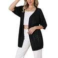 thumbnail image 4 of Cardigan Sweaters for Women's Short Sleeve Lightweight Open Front 2025 Knit Shrugs M Black, 4 of 6