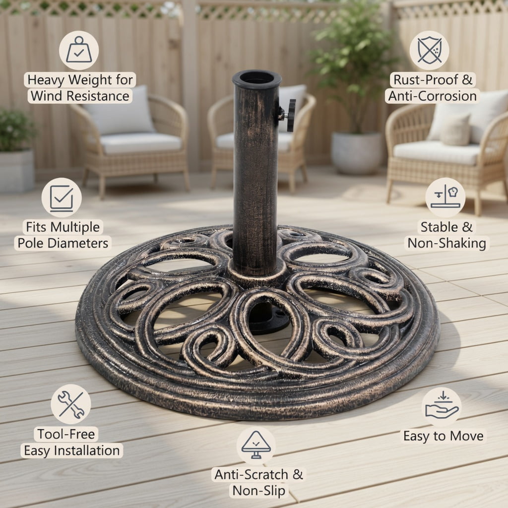 Resenkos Outdoor Umbrella Base, 23 Pounds 17 3/4 Inch Round Umbrella Base Stand, Black