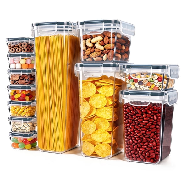 stusgo 12 Pcs Airtight Food Storage Containers Set with Lids,BPA Free Clear Pantry Canister for Kitchen and Pantry Organization,Plastic Canisters for Cereal,Dry Food and Sugar
