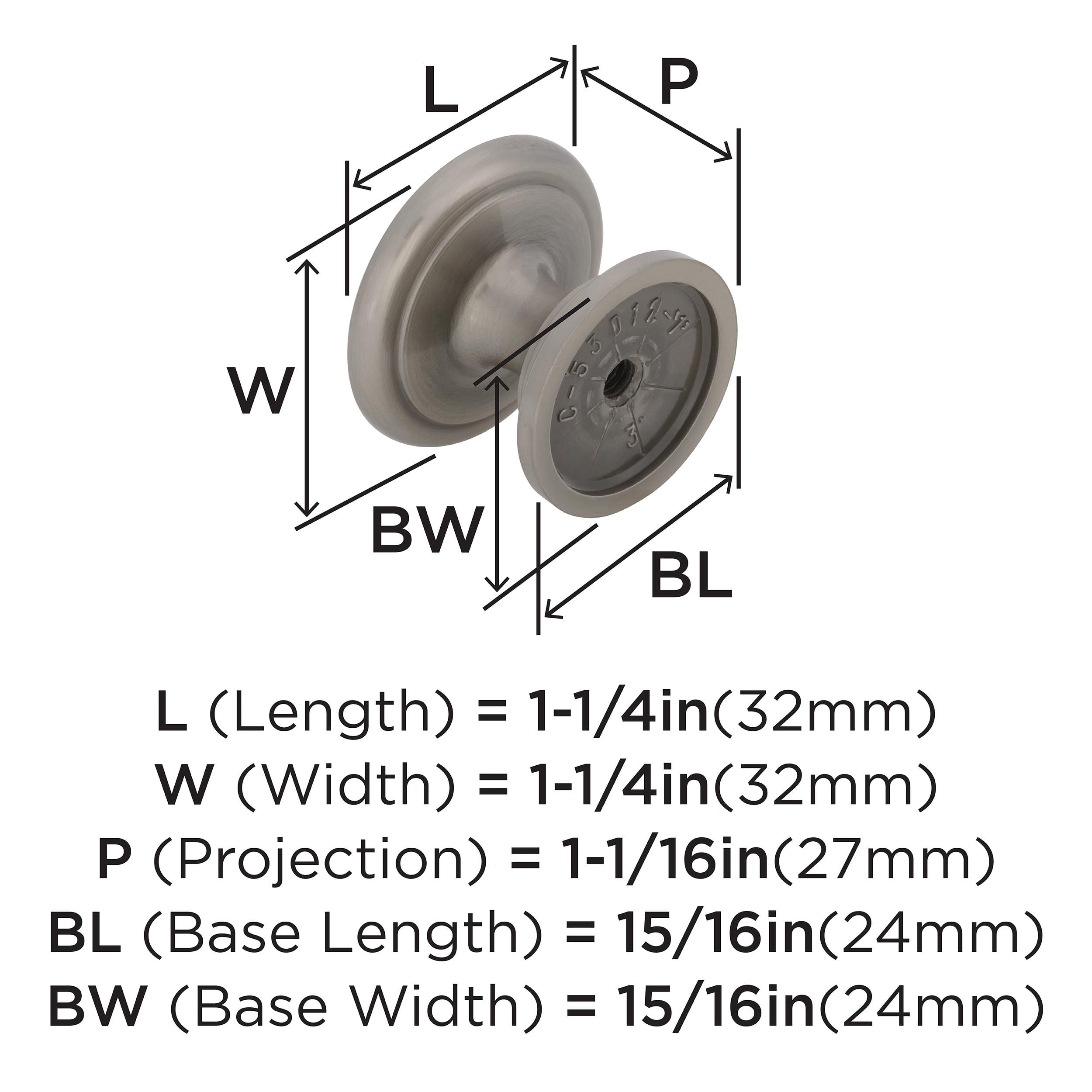 Amerock Ravino 1-1/4 inch (32mm) Diameter Satin Nickel Cabinet Knob, 10 Pack