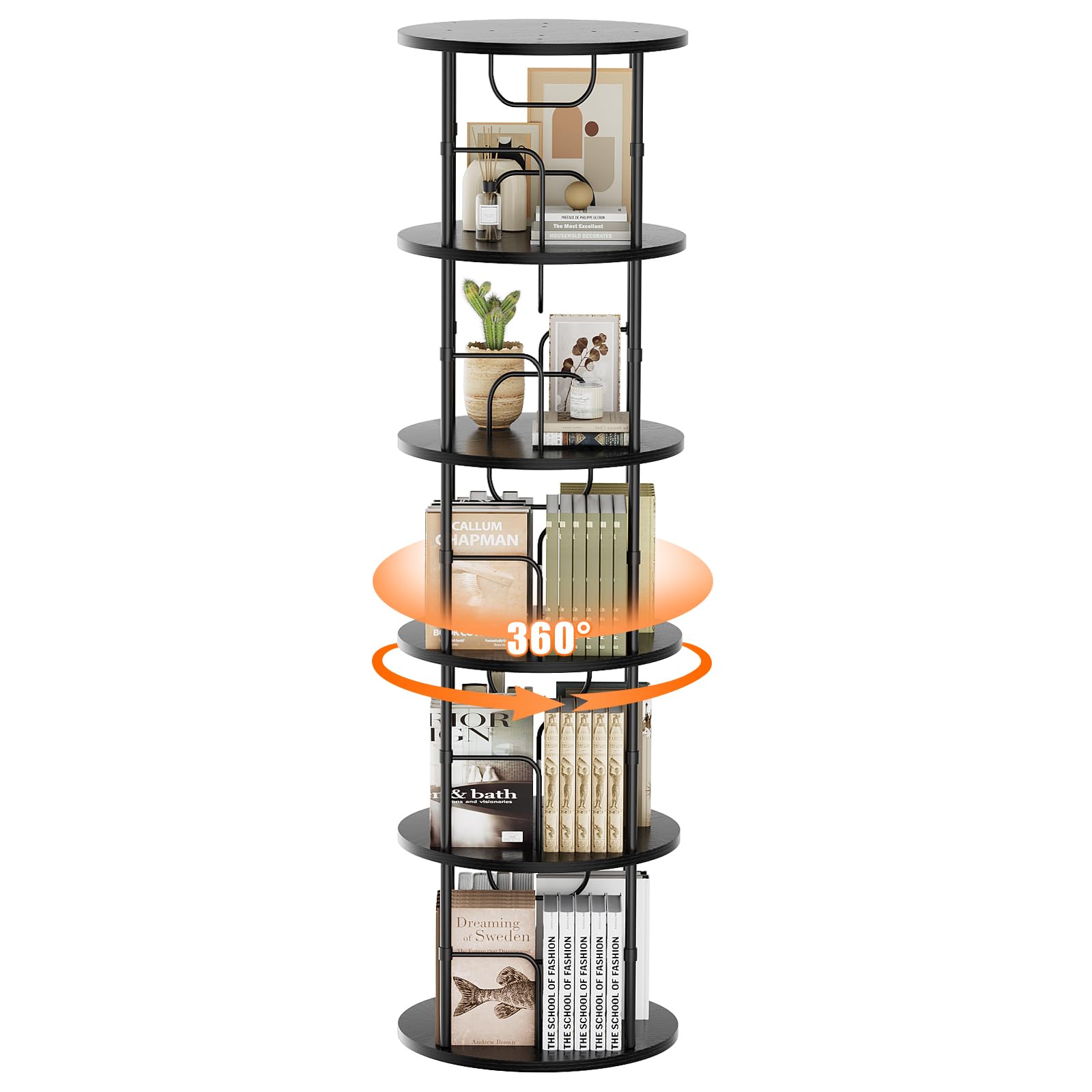Flycity 5-Tier 360° Rotating Bookcase, Black photo 8