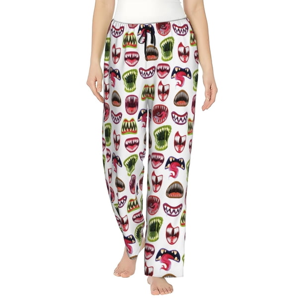 Balery Halloween Mouth Pantalones de pijama para mujer, pijamas ultraligeros, pantalones de estar por casa-Medium