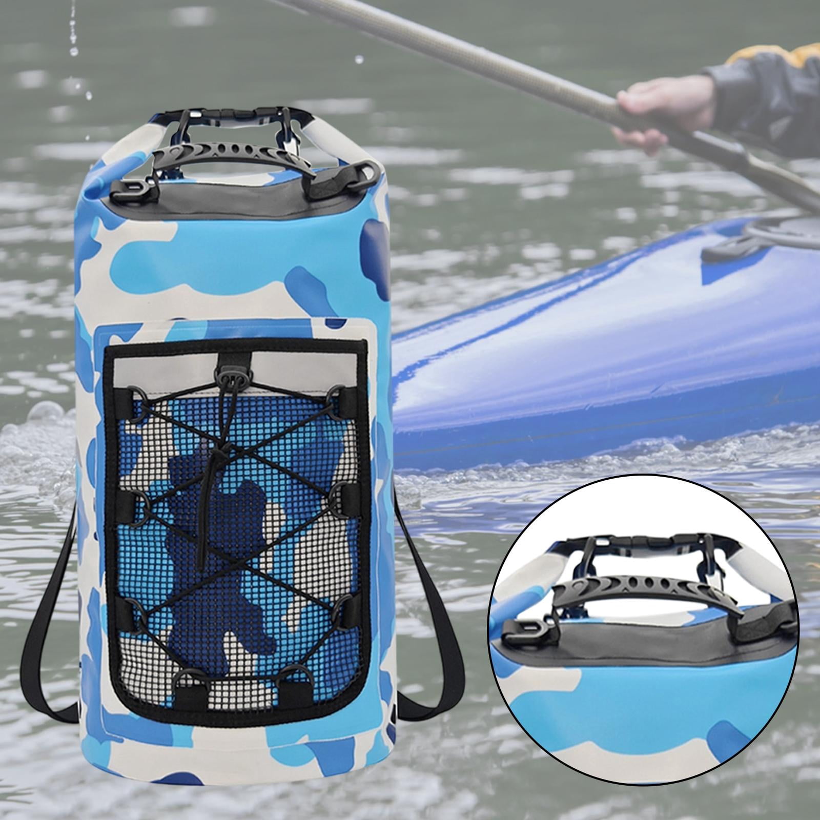 Dualoai Waterproof Dry Bag Multifunctional with Mesh Pocket Men Women Comfortable Floating Backpack Storage Bag for Swimming Kayaking Blue