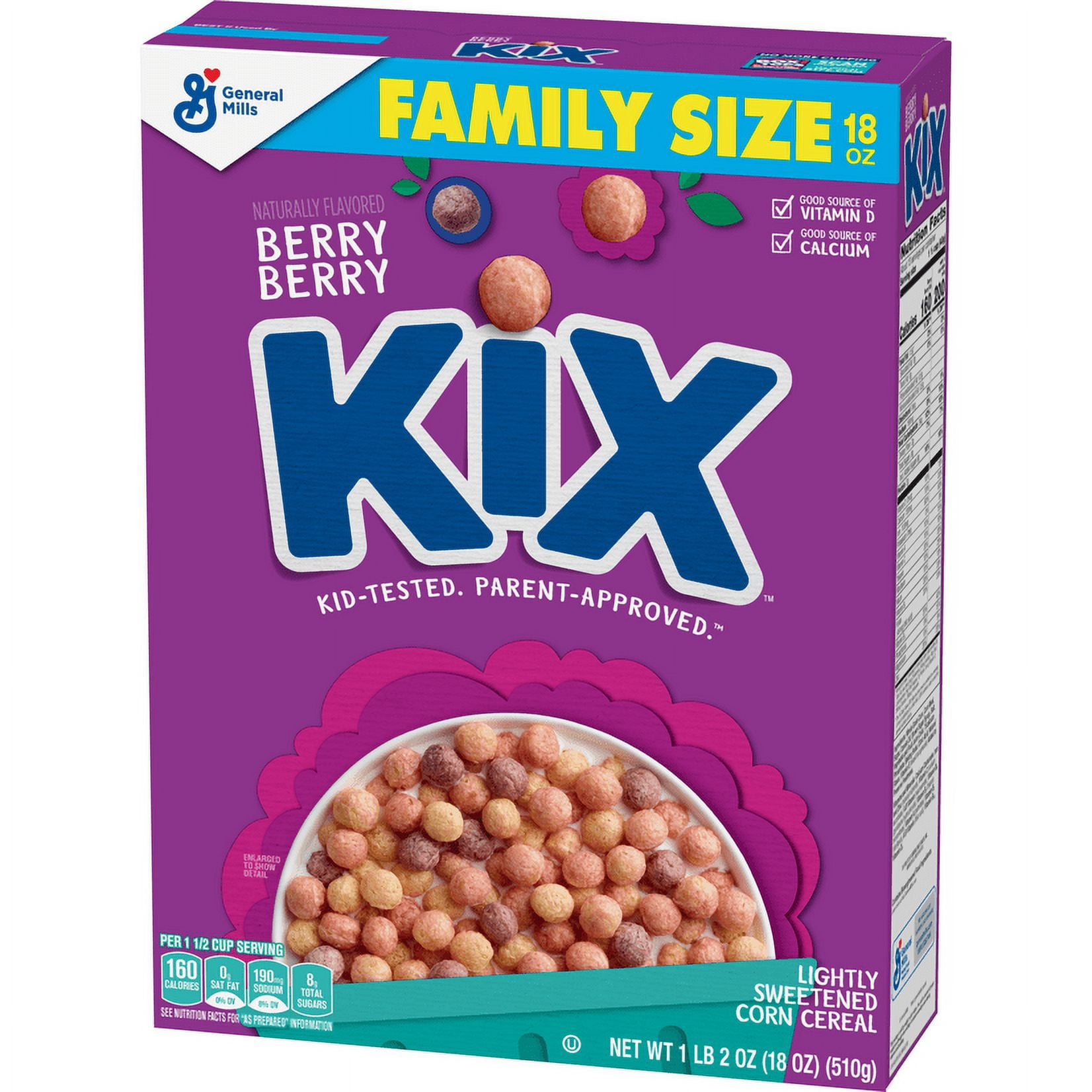 Berry Berry Kix Whole Grain Breakfast Cereal, Crispy Corn Cereal, Family Size, 18 oz