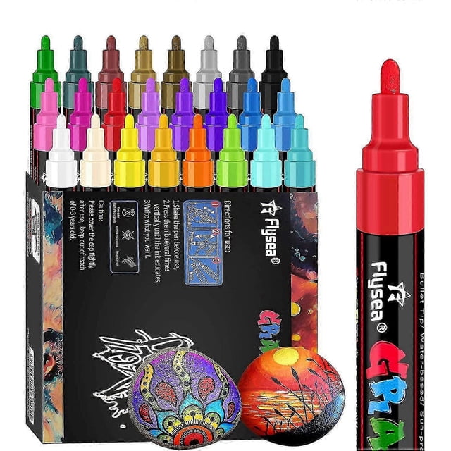 24 Colors Acrylic Paint Marker Pens, Extra Fine Acrylic Paint Pens For Wood, Canvas, Rock , Glass,2
