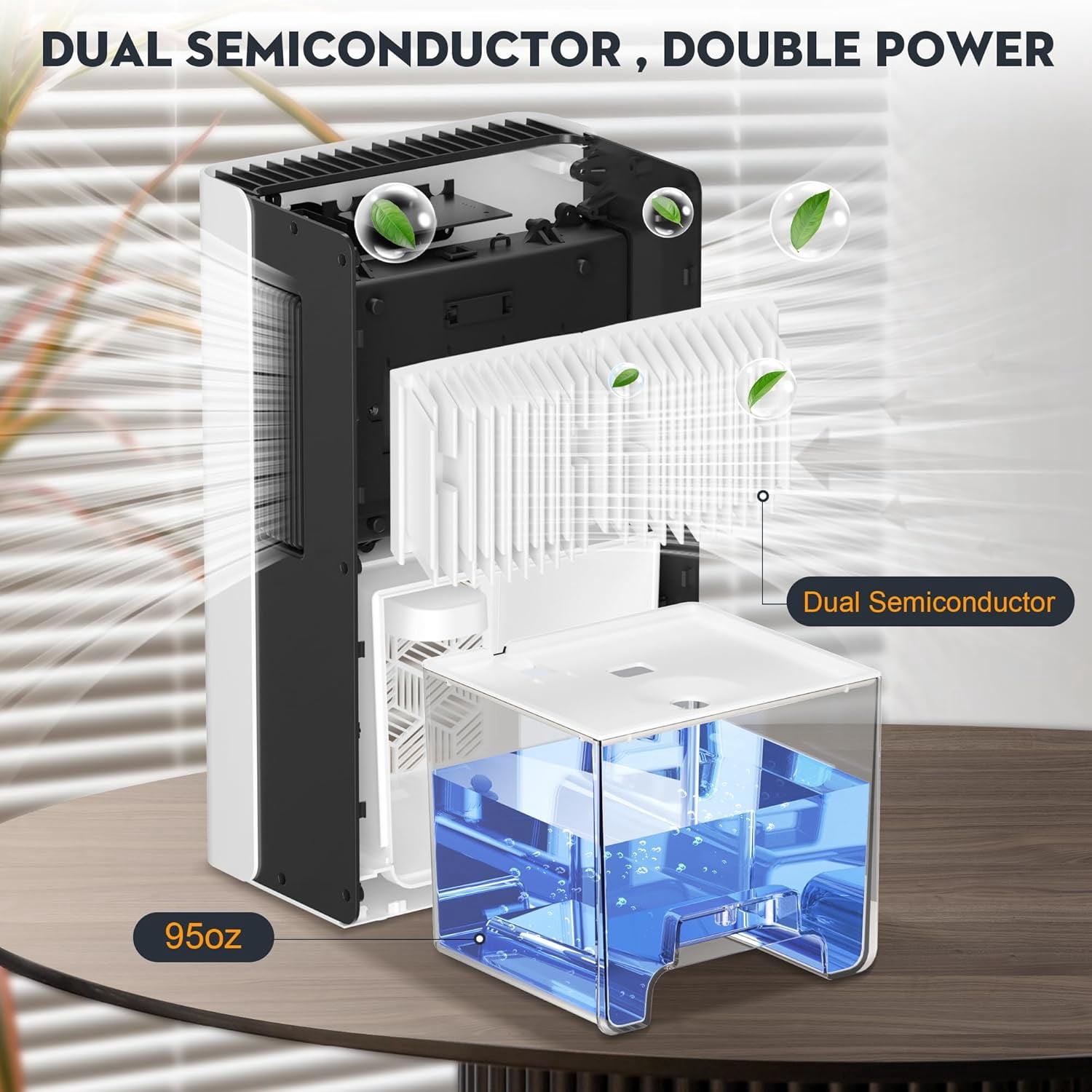 Dehumidifier, 95 OZ Water Tank, 950 sq.ft Dehumidifiers for Home Bedroom Basement Bathroom with Auto Shut Off, 7 Colors LED Light,White