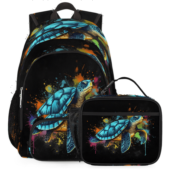 Herdesigns Colorful Backpack with Lunch Box Sea Turtle Lightweight Large Travel Work Laptop Backpacks Set Casual Daypacks