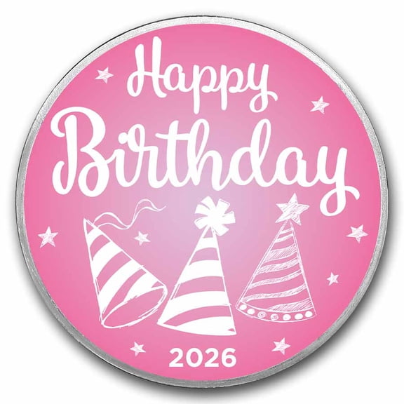 2026 1 oz Silver Colorized Round - APMEX (Happy Birthday Pink)