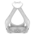 thumbnail image 3 of TTAO Women Shiny Metallic Bra Tops Halter Neck Lace-Up Brassiere Party Dancing Bralette Clubwear Silver One Size, 3 of 6