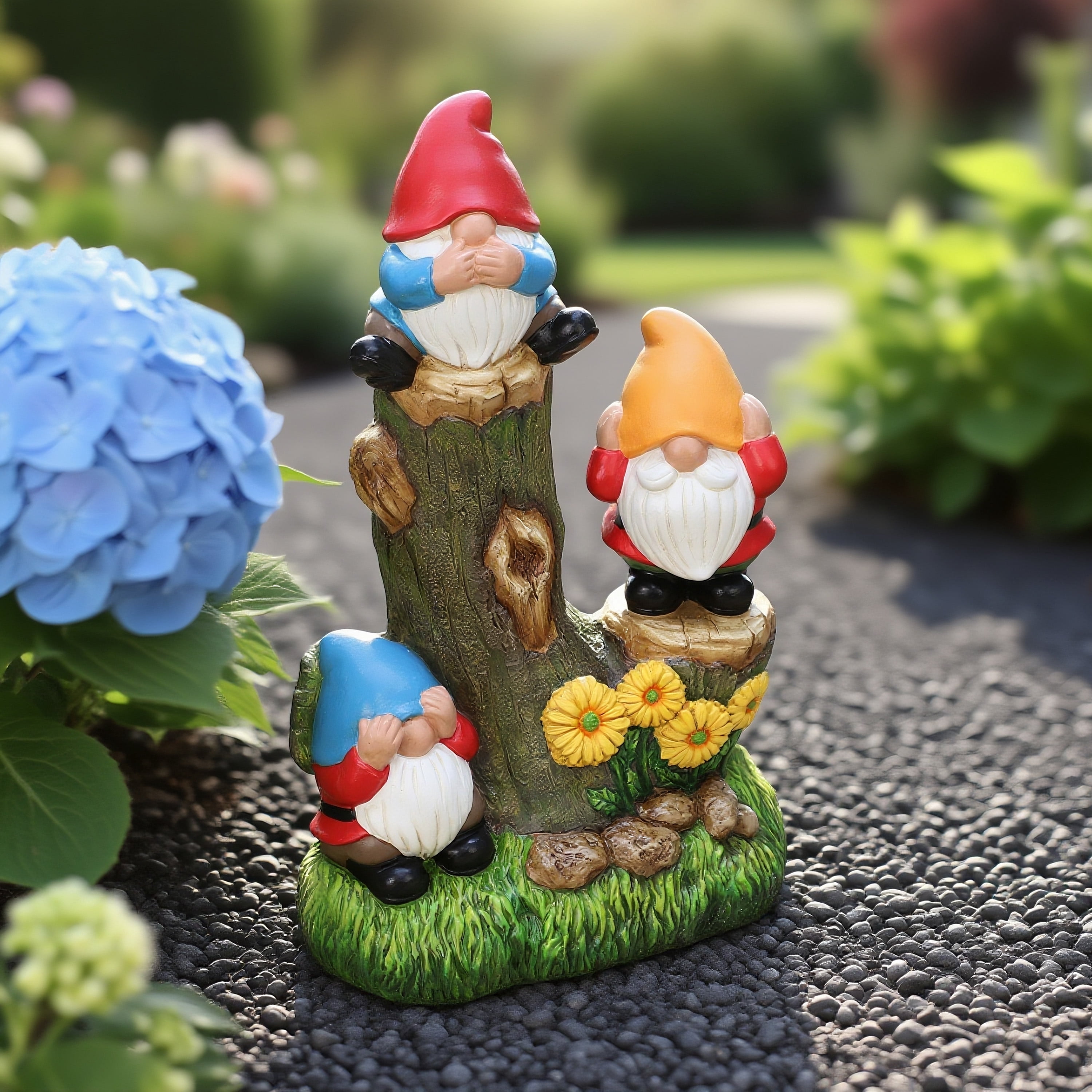 Mainstays Outdoor Three Gnomes on Log Statue 7.5 in L x 4.8 in W x 12.3 in H