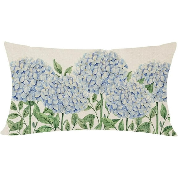 Blue Hydrangea Spring Throw Pillow Covers 12x20 Inch Outdoor Spring Summer Decor Farmhouse Floral Lumbar Decorative Throw Pillows Cases Decorations for Couch Sofa Porch