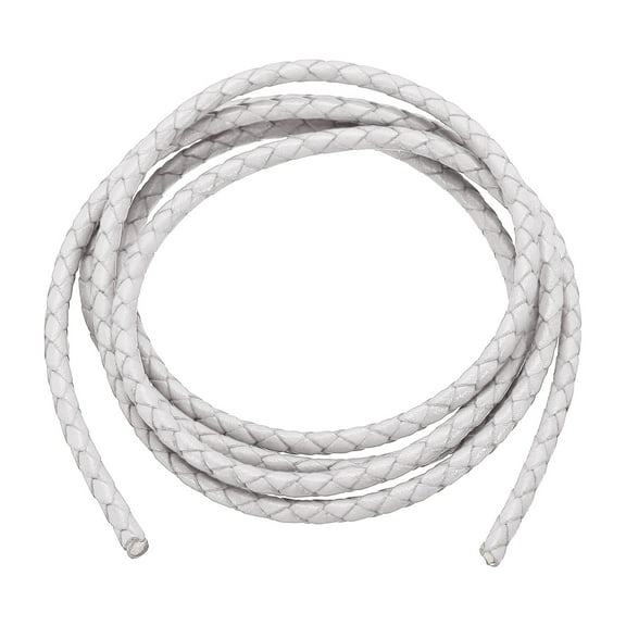 Uxcell Round Braided Leather Cord, 4mm Round Braided Genuine Leather Cord Rope for Crafts Jewelry Making White (1.1 Yards)