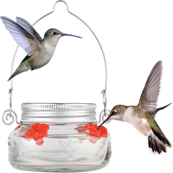 ACDANC Nature' Way Mason Jar Hummingbird Feeder, Clear Glass Dish with Flower Ports, Leak-Proof Design for Outdoor Garden, Easy Fill and Clean