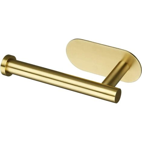Portarrollos de papel higiénico autoadhesivo de acero inoxidable SUS 304, dorado cepillado, sin perforaciones, para baño, dormitorio, cocina, con superpegamento