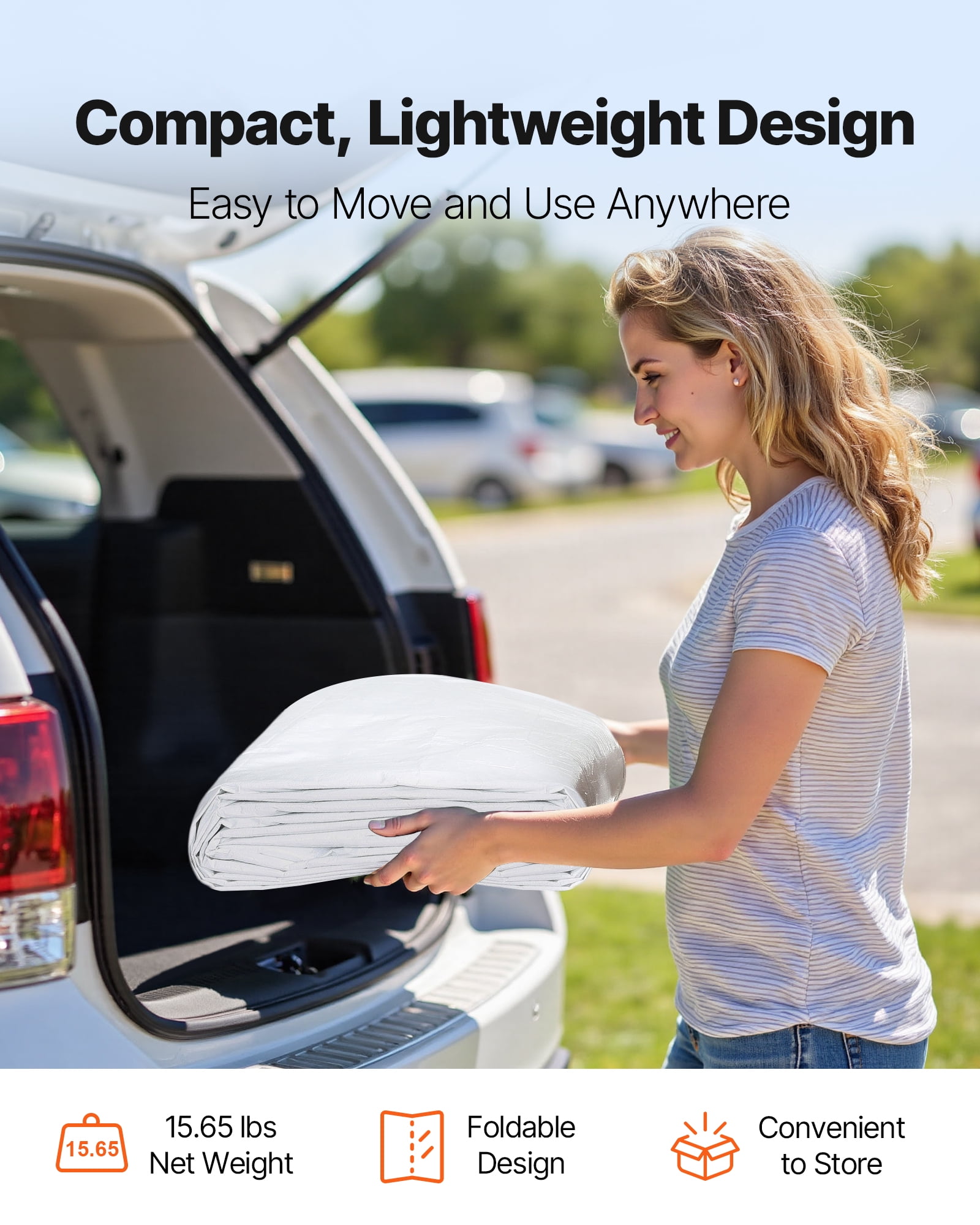 VEVOR Carport Replacement Canopy, 12 x 20 ft Potable Garage Tent Top Tarp, UV-Resistant & Waterproof Car Shelter Tarp, Heavy Duty Car Port Cover with Ball Buggees, White, Frame Not Included