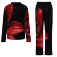 thumbnail image 6 of Red Lily Dark Background Water Drops Womens Pyjamas Set Button Up Pyjamas Womens with Long Sleeve Top And Wide Leg Pants V-neck Loungewear Sets, 6 of 9