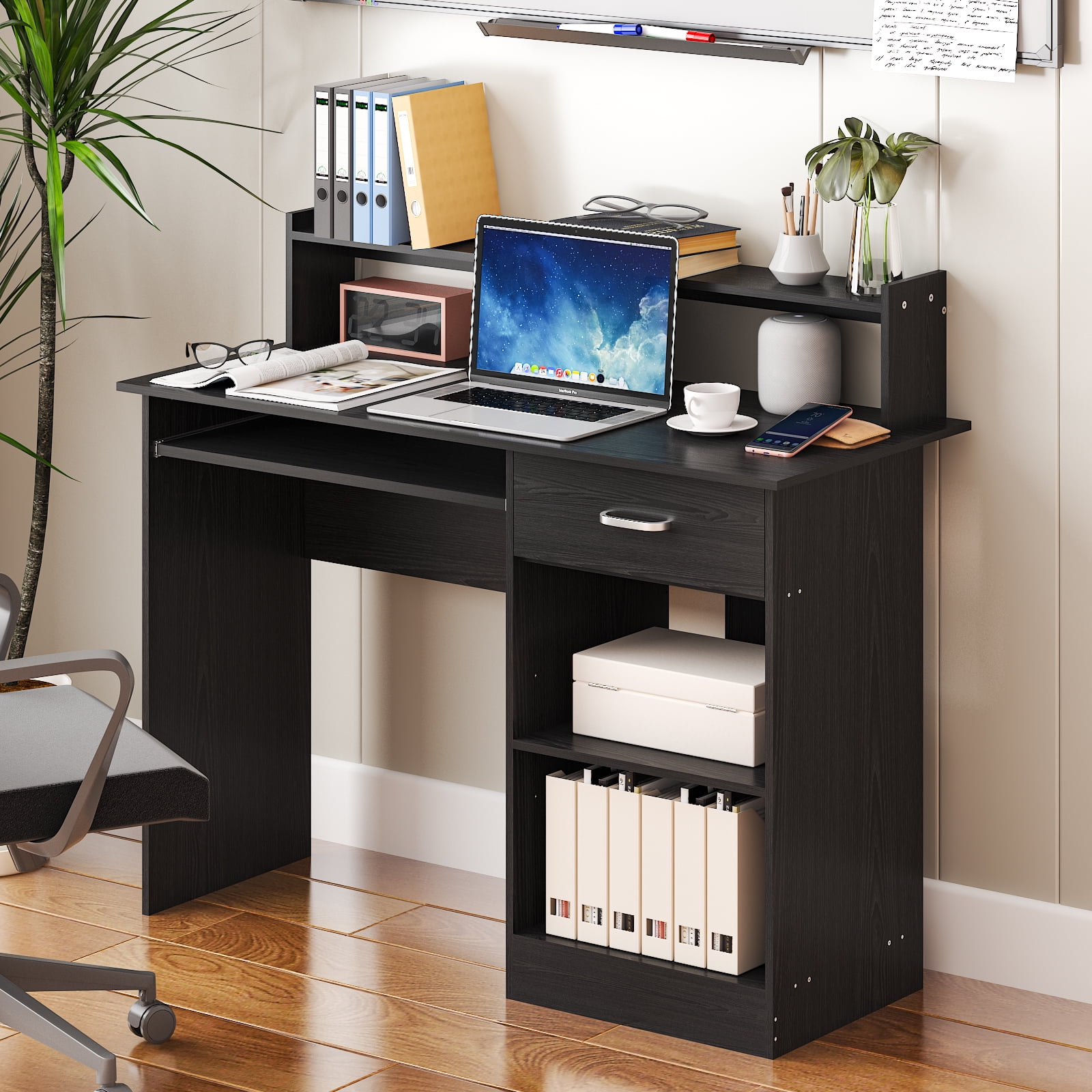 Ktaxon Wood Computer Desk Office Black Laptop PC Work Table Home Drawer & Keyboard Tray