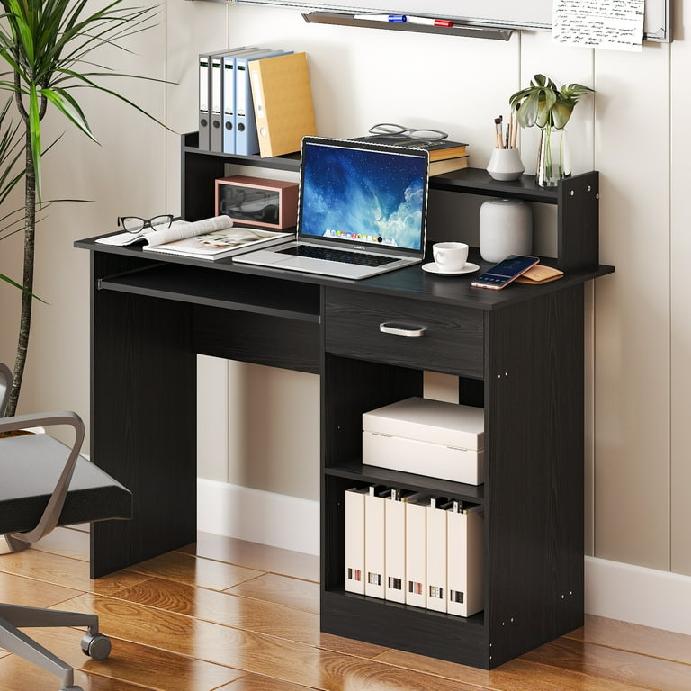 Ktaxon Compact Wood PC Desk, Black Home Office Table with Drawer
