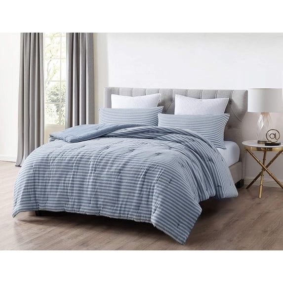 Chezmoi Collection Levi 3-Piece Striped Jersey Knit Cotton Solid Reversible Comforter Set