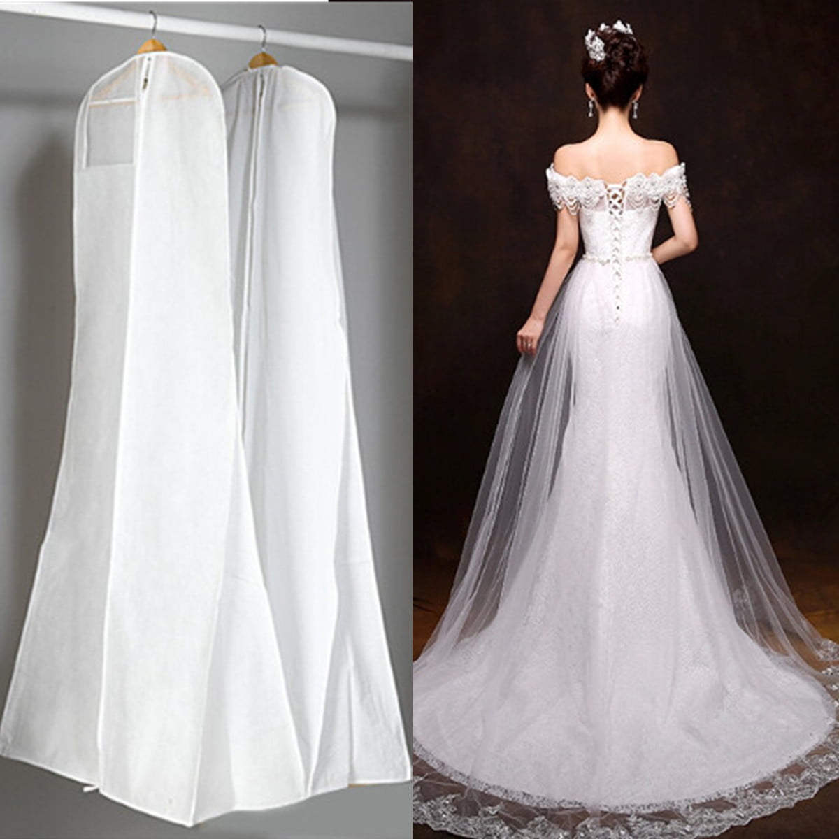 8'' Large Wedding Dress Bridal Gown Garment Zip Bag Clothes Cover Storage  Protector Pocket Anti dust Dustproof Breathable 8'' x 8''