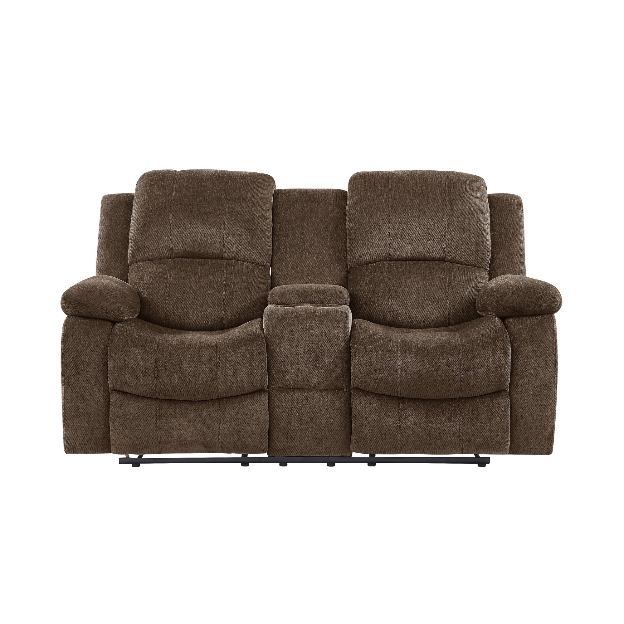 Coffee Brown Chenille Fabric Reclining Loveseat with Center Console and