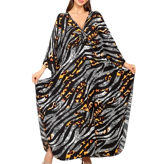 Women's Plus Size Swimwear Cover Ups Leopard Print Long Sleeve V Neck Beach Dress Lightweight Quick Dry Comfy Bathing Suits