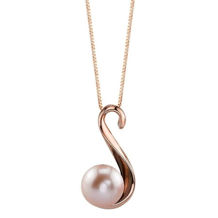 - 8mm Pink Freshwater Cultured Pearl Rose Gold Plated Anastasia Pendant Necklace